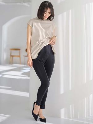 マタニティ パンツ|冷感リブらくちんレギンス　マタニティ・産後【出産後も長く使える】fairy（フェアリー）|ブラック