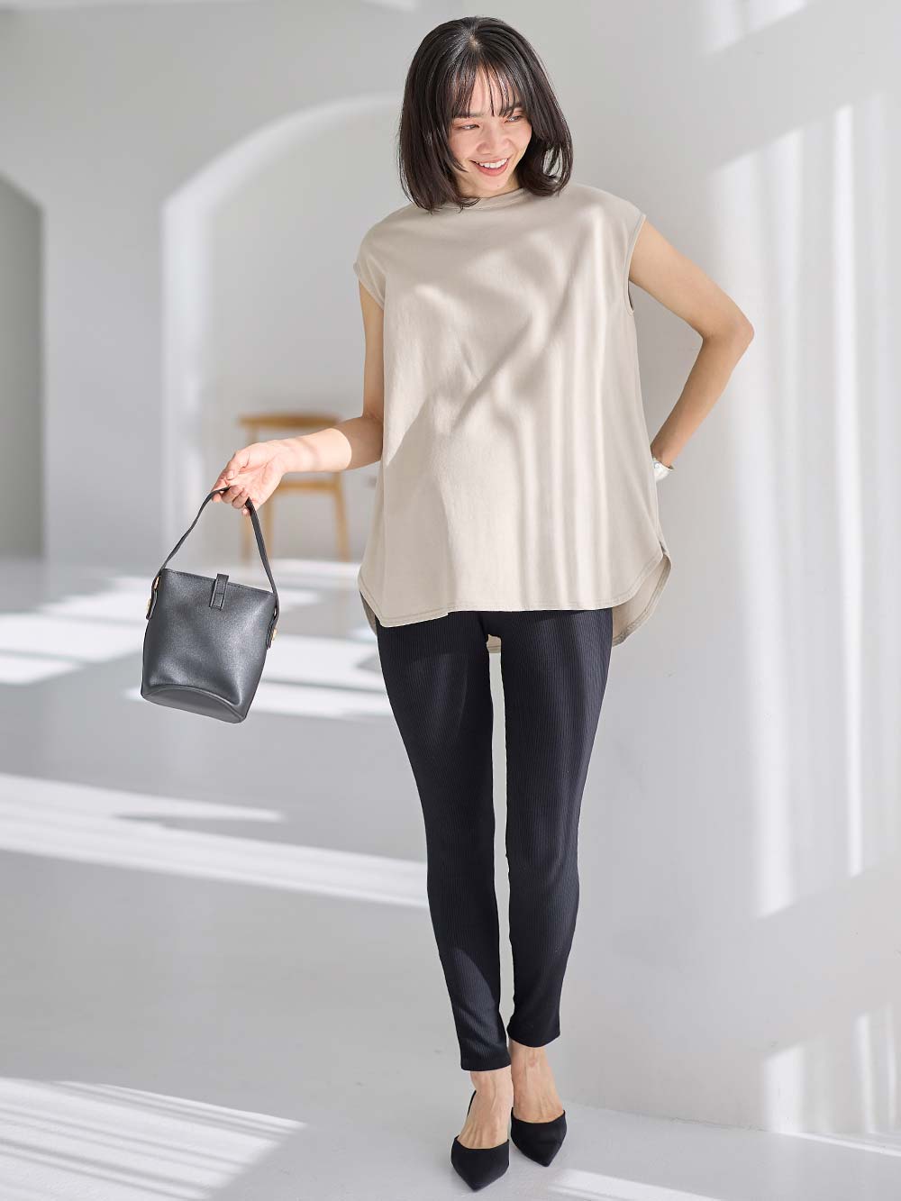 マタニティ パンツ|冷感リブらくちんレギンス　マタニティ・産後【出産後も長く使える】fairy（フェアリー）|ブラック