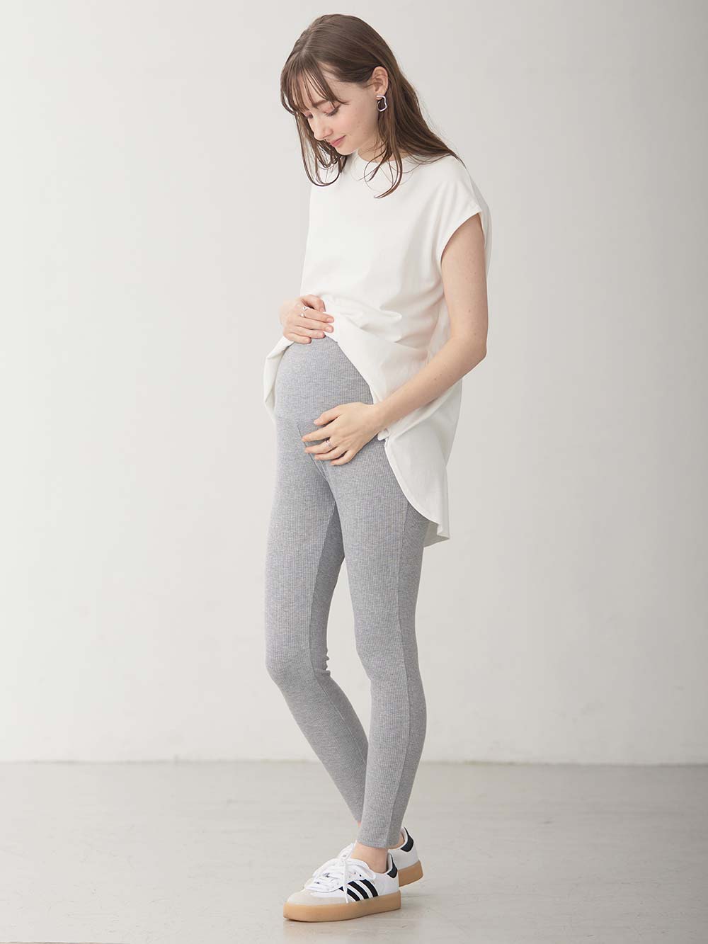 マタニティ パンツ|冷感リブらくちんレギンス　マタニティ・産後【出産後も長く使える】fairy（フェアリー）|グレー