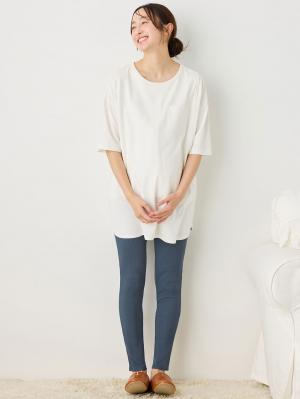 マタニティ パンツ|冷感リブらくちんレギンス　マタニティ・産後【出産後も長く使える】fairy（フェアリー）|ネイビー