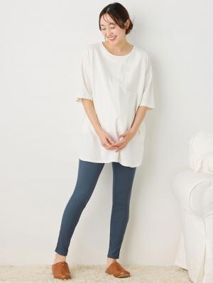 マタニティ パンツ|冷感リブらくちんレギンス　マタニティ・産後【出産後も長く使える】fairy（フェアリー）|ネイビー