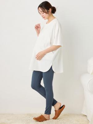 マタニティ パンツ|冷感リブらくちんレギンス　マタニティ・産後【出産後も長く使える】fairy（フェアリー）|ネイビー