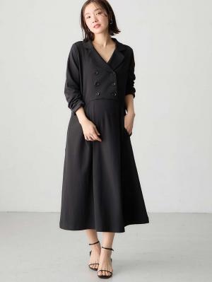 マタニティ ワンピース|カットジョーゼットダブルボタンワンピース　マタニティ・授乳服【出産後も長く使える】fairy（フェアリー）|ブラック