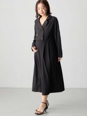 マタニティ ワンピース|カットジョーゼットダブルボタンワンピース　マタニティ・授乳服【出産後も長く使える】fairy（フェアリー）|ブラック