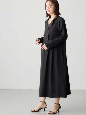 マタニティ ワンピース|カットジョーゼットダブルボタンワンピース　マタニティ・授乳服【出産後も長く使える】fairy（フェアリー）|ブラック