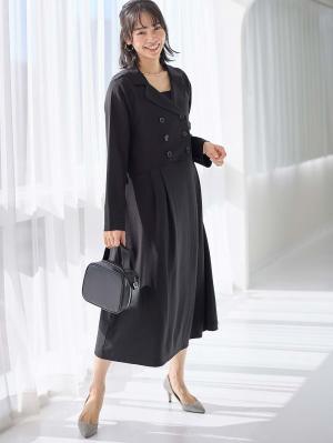 マタニティ ワンピース|カットジョーゼットダブルボタンワンピース　マタニティ・授乳服【出産後も長く使える】fairy（フェアリー）|ブラック