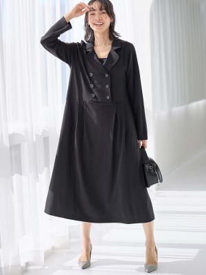 マタニティ ワンピース|カットジョーゼットダブルボタンワンピース　マタニティ・授乳服【出産後も長く使える】fairy（フェアリー）|ブラック