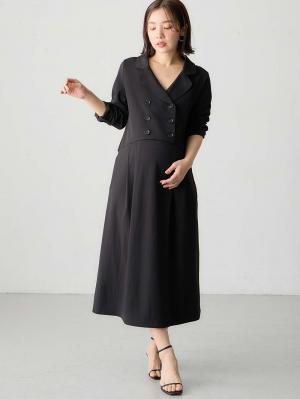 マタニティ ワンピース|カットジョーゼットダブルボタンワンピース　マタニティ・授乳服【出産後も長く使える】fairy（フェアリー）|ブラック