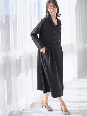 マタニティ ワンピース|カットジョーゼットダブルボタンワンピース　マタニティ・授乳服【出産後も長く使える】fairy（フェアリー）|ブラック