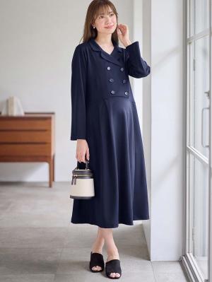 マタニティ ワンピース|カットジョーゼットダブルボタンワンピース　マタニティ・授乳服【出産後も長く使える】fairy（フェアリー）|ネイビー