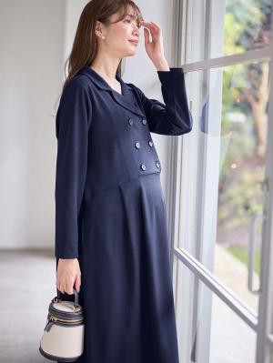 マタニティ ワンピース|カットジョーゼットダブルボタンワンピース　マタニティ・授乳服【出産後も長く使える】fairy（フェアリー）|ネイビー