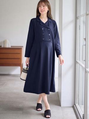 マタニティ ワンピース|カットジョーゼットダブルボタンワンピース　マタニティ・授乳服【出産後も長く使える】fairy（フェアリー）|ネイビー