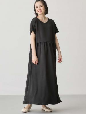 マタニティ ワンピース|リップル半袖ワンピース　マタニティ・授乳服【出産後も長く使える】fairy（フェアリー）|ブラック