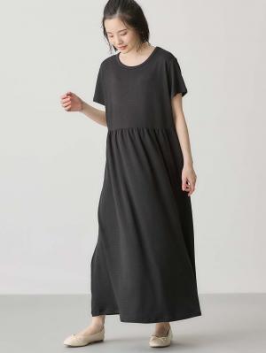 マタニティ ワンピース|リップル半袖ワンピース　マタニティ・授乳服【出産後も長く使える】fairy（フェアリー）|ブラック