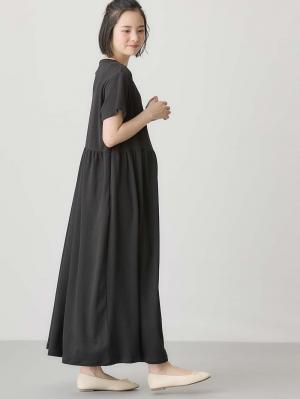 マタニティ ワンピース|リップル半袖ワンピース　マタニティ・授乳服【出産後も長く使える】fairy（フェアリー）|ブラック