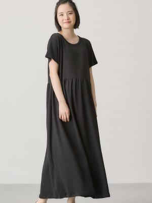 マタニティ ワンピース|リップル半袖ワンピース　マタニティ・授乳服【出産後も長く使える】fairy（フェアリー）|ブラック