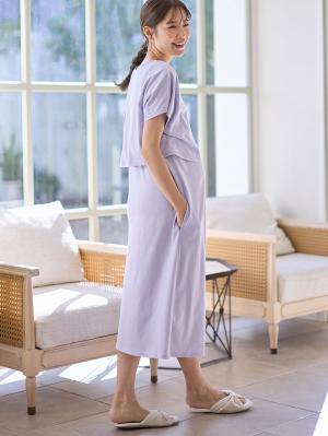 マタニティ ワンピース|【セット】綿混カットソートップス＆ワンピース　マタニティ・授乳服【出産後も長く使える】fairy（フェアリー）|ラベンダー