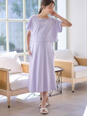 マタニティ ワンピース|【セット】綿混カットソートップス＆ワンピース　マタニティ・授乳服【出産後も長く使える】fairy（フェアリー）|ラベンダー