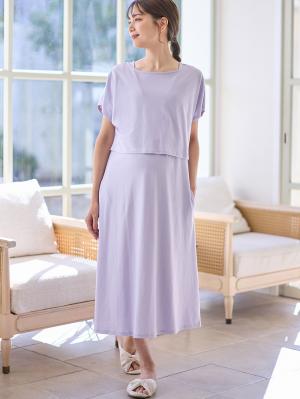 マタニティ ワンピース|【セット】綿混カットソートップス＆ワンピース　マタニティ・授乳服【出産後も長く使える】fairy（フェアリー）|ラベンダー
