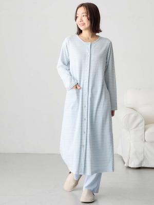 綿混ボーダー柄ロングワンピースパジャマ　マタニティ・授乳パジャマ【出産後も長く使える】fairy（フェアリー）10544