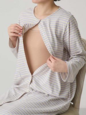 マタニティ パジャマ・ルームウェア|綿混ボーダー柄ロングワンピースパジャマ　マタニティ・授乳パジャマ【出産後も長く使える】fairy（フェアリー）