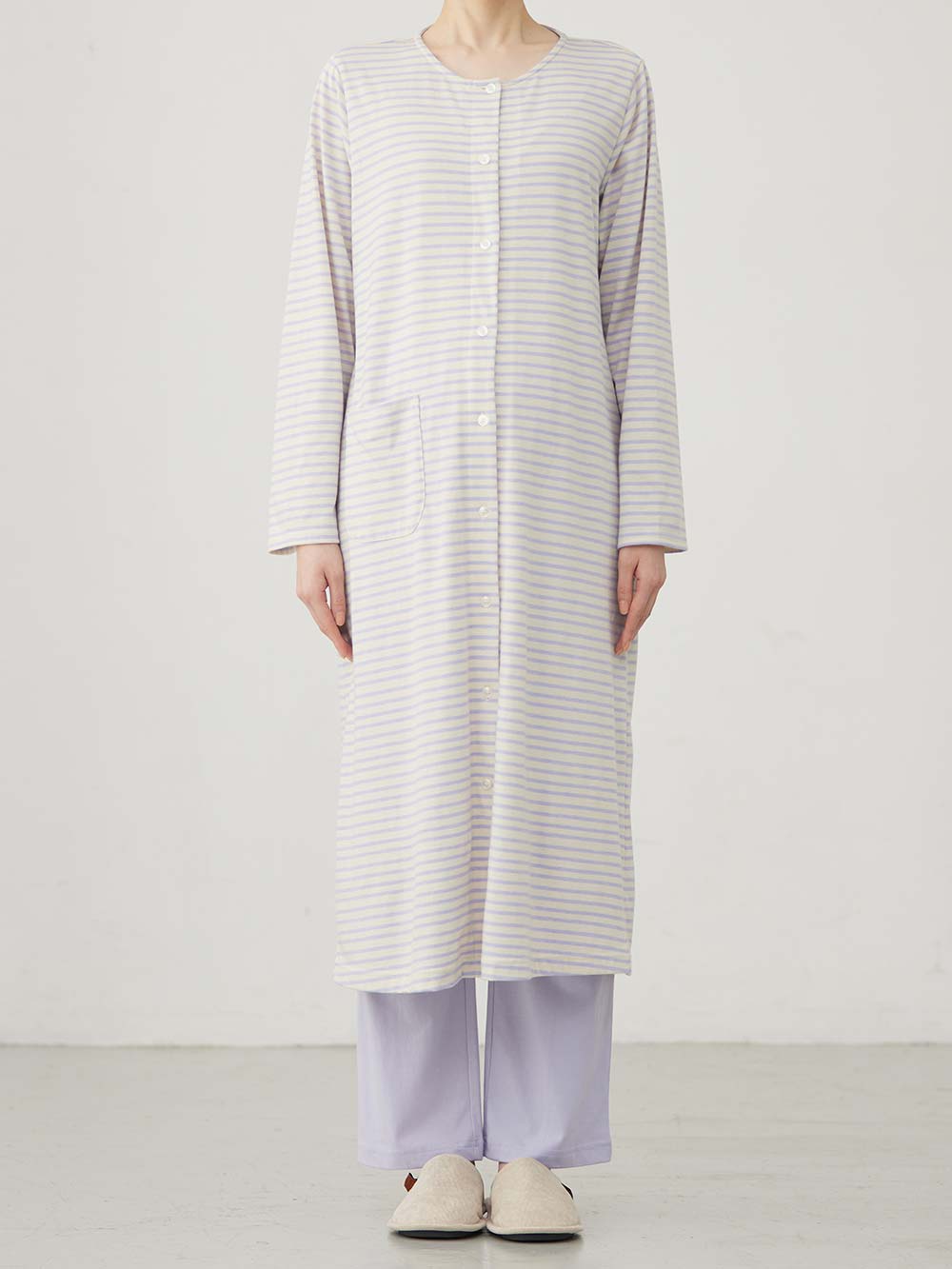 マタニティ パジャマ・ルームウェア|綿混ボーダー柄ロングワンピースパジャマ　マタニティ・授乳パジャマ【出産後も長く使える】fairy（フェアリー）