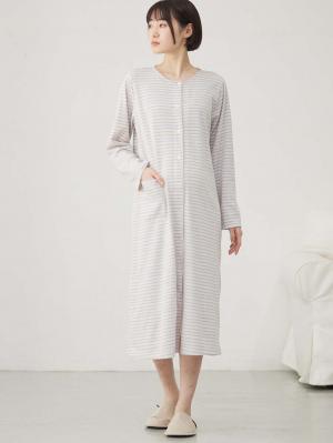 マタニティ パジャマ・ルームウェア|綿混ボーダー柄ロングワンピースパジャマ　マタニティ・授乳パジャマ【出産後も長く使える】fairy（フェアリー）