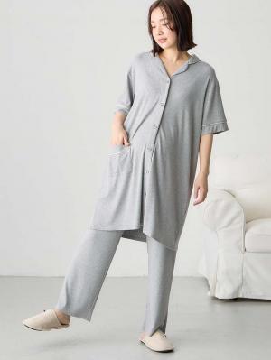 マタニティ パジャマ・ルームウェア|接触冷感リブ半袖パジャマ マタニティ・授乳パジャマ【出産後も長く使える】fairy(フェアリー)|グレー