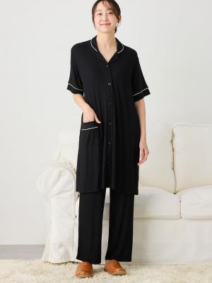 マタニティ パジャマ・ルームウェア|接触冷感リブ半袖パジャマ マタニティ・授乳パジャマ【出産後も長く使える】fairy(フェアリー)|ブラック