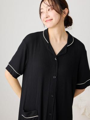 マタニティ パジャマ・ルームウェア|接触冷感リブ半袖パジャマ マタニティ・授乳パジャマ【出産後も長く使える】fairy(フェアリー)|ブラック