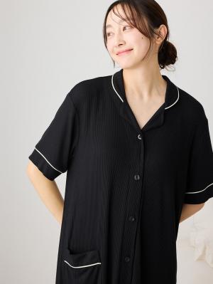 マタニティ パジャマ・ルームウェア|接触冷感リブ半袖パジャマ マタニティ・授乳パジャマ【出産後も長く使える】fairy(フェアリー)|ブラック