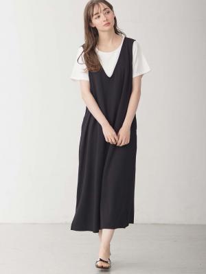 マタニティ ワンピース|ママの声から生まれたジャンパースカート+授乳トップスセット マタニティ・授乳服【出産後も長く使える】fairy(フェアリー)|ブラック