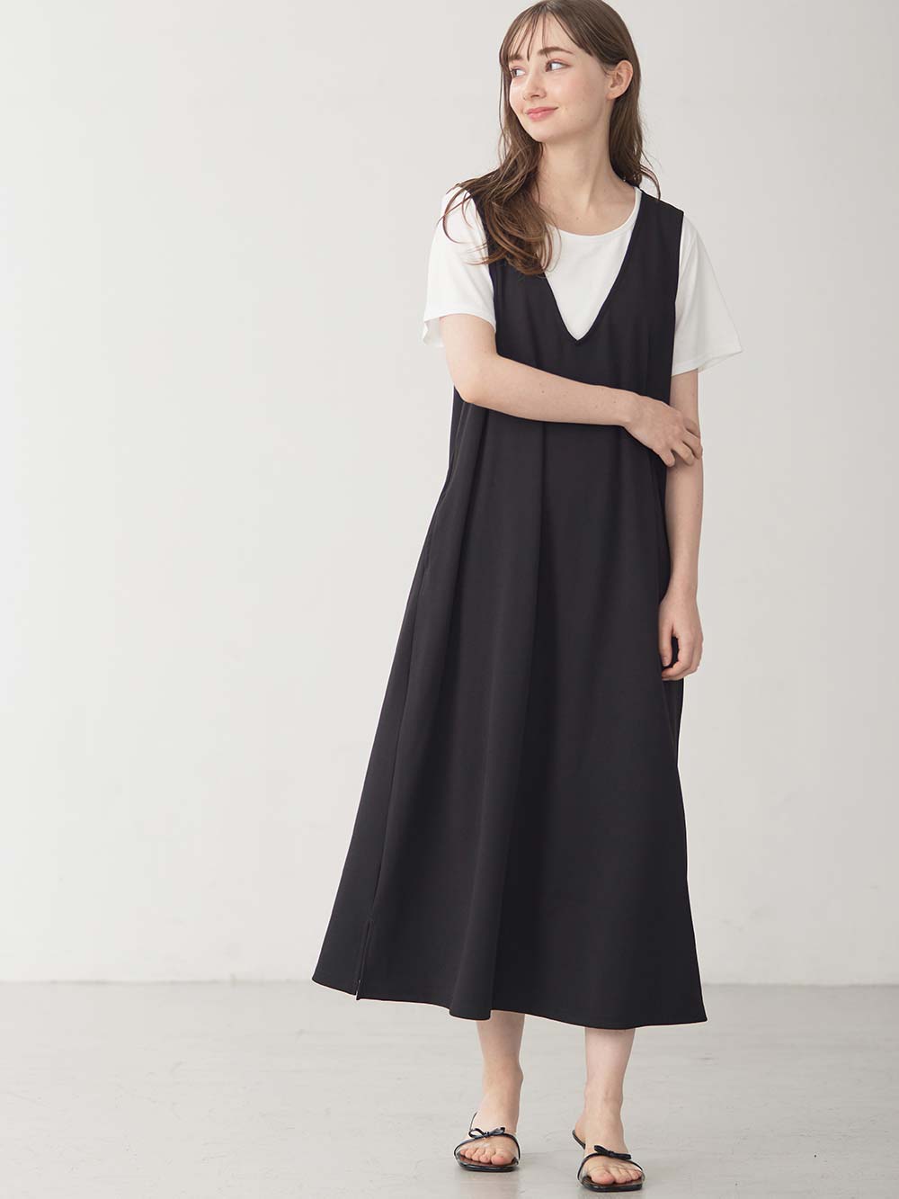 マタニティ ワンピース|ママの声から生まれたジャンパースカート+授乳トップスセット マタニティ・授乳服【出産後も長く使える】fairy(フェアリー)|ブラック