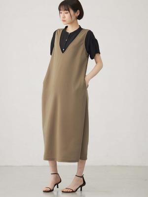 マタニティ ワンピース|ママの声から生まれたジャンパースカート+授乳トップスセット マタニティ・授乳服【出産後も長く使える】fairy(フェアリー)|モカ