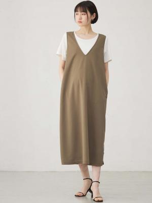 マタニティ ワンピース|ママの声から生まれたジャンパースカート+授乳トップスセット マタニティ・授乳服【出産後も長く使える】fairy(フェアリー)|モカ