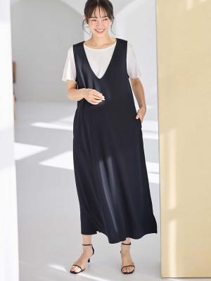 マタニティ ワンピース|ママの声から生まれたジャンパースカート+授乳トップスセット マタニティ・授乳服【出産後も長く使える】fairy(フェアリー)|ネイビー