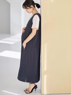 マタニティ ワンピース|ママの声から生まれたジャンパースカート+授乳トップスセット マタニティ・授乳服【出産後も長く使える】fairy(フェアリー)|ネイビー