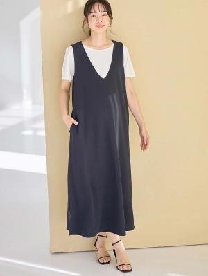 マタニティ ワンピース|ママの声から生まれたジャンパースカート+授乳トップスセット マタニティ・授乳服【出産後も長く使える】fairy(フェアリー)|ネイビー