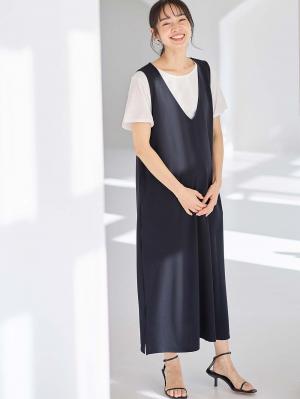 マタニティ ワンピース|ママの声から生まれたジャンパースカート+授乳トップスセット マタニティ・授乳服【出産後も長く使える】fairy(フェアリー)|ネイビー