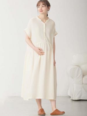 マタニティ パジャマ・ルームウェア|綿100%ポコポコガーゼ半袖ギャザーワンピースネグリジェ マタニティ・授乳パジャマ【出産後も長く使える】fairy(フェアリー)|キナリ