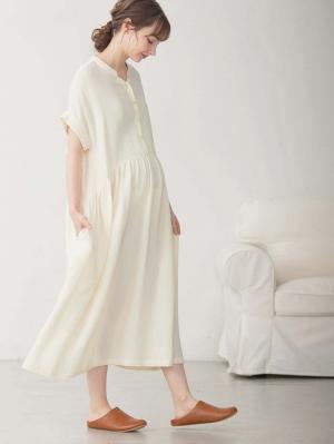 マタニティ パジャマ・ルームウェア|綿100%ポコポコガーゼ半袖ギャザーワンピースネグリジェ マタニティ・授乳パジャマ【出産後も長く使える】fairy(フェアリー)|キナリ