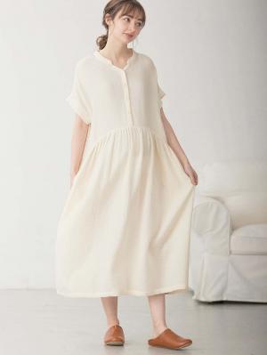 マタニティ パジャマ・ルームウェア|綿100%ポコポコガーゼ半袖ギャザーワンピースネグリジェ マタニティ・授乳パジャマ【出産後も長く使える】fairy(フェアリー)|キナリ