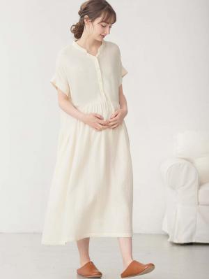 マタニティ パジャマ・ルームウェア|綿100%ポコポコガーゼ半袖ギャザーワンピースネグリジェ マタニティ・授乳パジャマ【出産後も長く使える】fairy(フェアリー)|キナリ