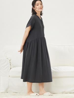 マタニティ パジャマ・ルームウェア|綿100%ポコポコガーゼ半袖ギャザーワンピースネグリジェ　マタニティ・授乳パジャマ【出産後も長く使える】fairy（フェアリー）|ネイビー