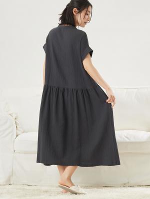 マタニティ パジャマ・ルームウェア|綿100%ポコポコガーゼ半袖ギャザーワンピースネグリジェ　マタニティ・授乳パジャマ【出産後も長く使える】fairy（フェアリー）|ネイビー