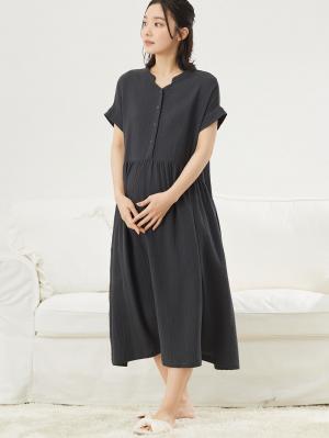 マタニティ パジャマ・ルームウェア|綿100%ポコポコガーゼ半袖ギャザーワンピースネグリジェ　マタニティ・授乳パジャマ【出産後も長く使える】fairy（フェアリー）|ネイビー