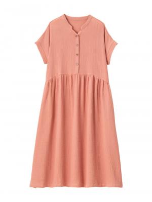 マタニティ パジャマ・ルームウェア|綿100%ポコポコガーゼ半袖ギャザーワンピースネグリジェ マタニティ・授乳パジャマ【出産後も長く使える】fairy(フェアリー)|ローズピンク