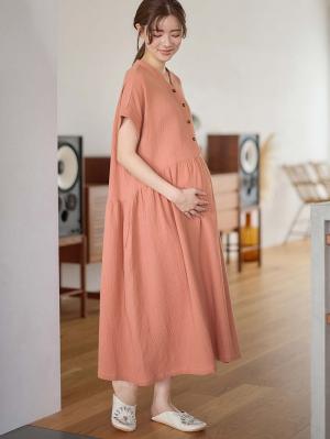 マタニティ パジャマ・ルームウェア|綿100%ポコポコガーゼ半袖ギャザーワンピースネグリジェ マタニティ・授乳パジャマ【出産後も長く使える】fairy(フェアリー)|ローズピンク