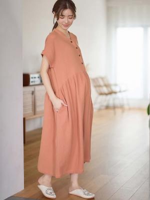 綿100%ポコポコガーゼ半袖ギャザーワンピースネグリジェ　マタニティ・授乳パジャマ【出産後も長く使える】fairy（フェアリー）10549