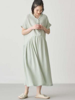 マタニティ パジャマ・ルームウェア|綿100%ポコポコガーゼ半袖ギャザーワンピースネグリジェ　マタニティ・授乳パジャマ【出産後も長く使える】fairy（フェアリー）|モスグリーン